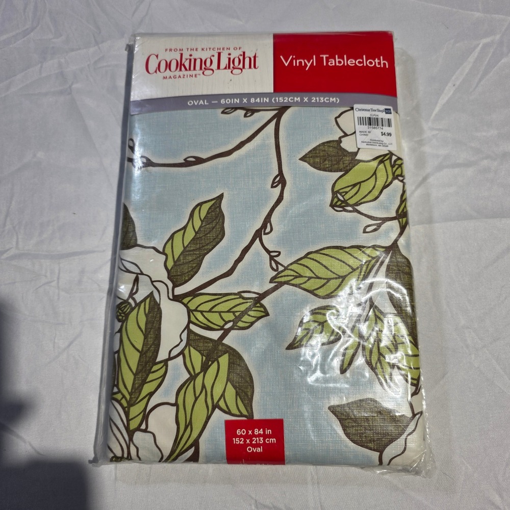 Cooking Light Vinyl Tablecloth 60x84 Oval Blue Green Floral Botanical NIP